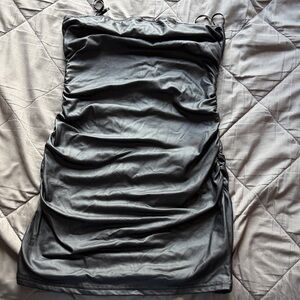 Black leather Ruched Dress